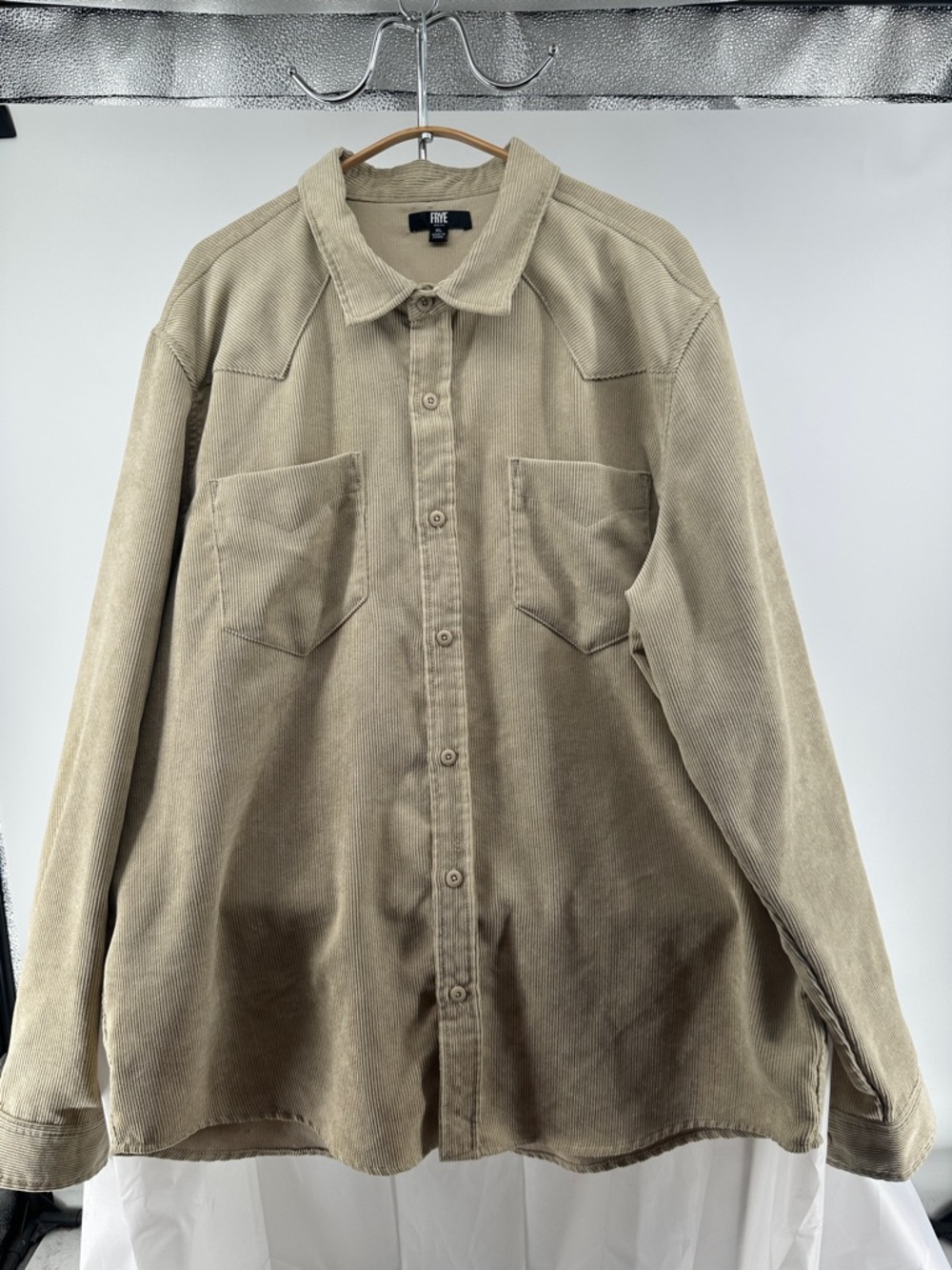 frye tan corduroy button up shirt